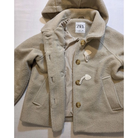 Zara Girl's Bone White Winter Hooded Toggle Closure Microfleece Coat. Size 9-10 - Picture 4 of 10